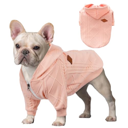 Meioro Reißverschluss Kapuzen-Pullover für Hunde und Katzen - Niedliche Warme Haustier Kleidung für Winter - Französische Bulldogge Welpen (XS, Rosa) von meioro