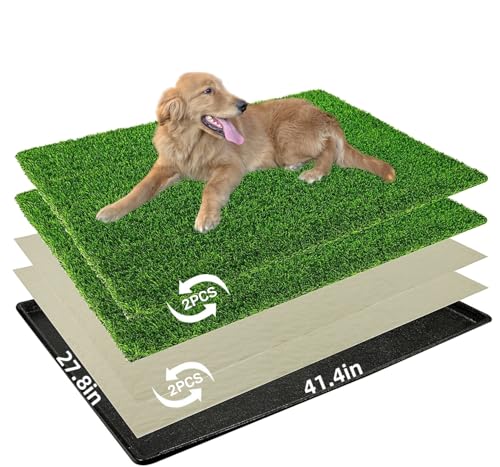 Hundegrasunterlage mit Tablett, 105,2 x 70,6 cm, Hunde-Töpfchen-Tablett, Urinierpads für Hunde, realistisch, weniger Geruch, Töpfchen für Balkon von Meizhuang