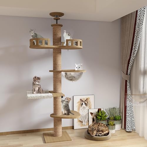 Mekidulu Kratzbaum vom Boden bis zur Decke, höhenverstellbar (241,3–248,9 cm, 264,9–274,8 cm), mit Breite 11 cm, Kratzbaum, Katzenhängematte, komplett mit Sisalseil umwickelt von Mekidulu