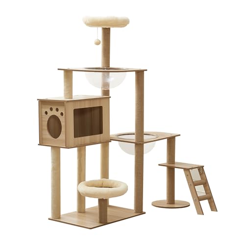 Kratzbaum, 135 cm, für Indoor-Katzen, mehrstöckige Höhle mit 2 Näpfen, 1 Haus, 2 Sitzstangen, 1 Leiter, 1 Pompons, Traggewicht 15 kg Kratzbaum, 135 cm, für Indoor-Katzen, mehrstöckige Höhle mit 2 Näpfen, 1 Haus, 2 Sitzstangen, 1 Leiter, 1 Pompons, Traggewicht 15 kg von Mekidulu