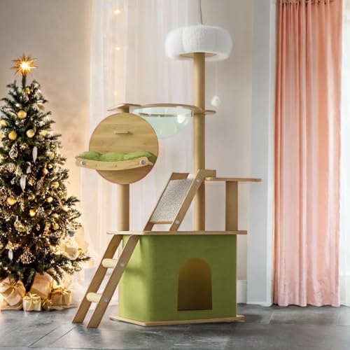 Mekidulu Kratzbaum Holz - 150CM Kratzbaum,Mit transparenter Raumkapsel, Mit Natur-Sisal,Katze Hängematte,Plüsch-Sprungplattform,Spielzeugball, Grünem Kissen - Kratzbaum groß(Grün Y18) Mekidulu Kratzbaum Holz - 150CM Kratzbaum,Mit transparenter Raumkapsel, Mit Natur-Sisal,Katze Hängematte,Plüsch-Sprungplattform,Spielzeugball, Grünem Kissen - Kratzbaum groß(Grün Y18) von Mekidulu