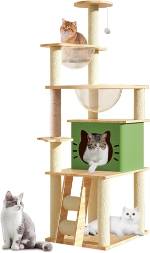 Mekidulu 140 cm Cat Tree with Cat Scratching Post, 2 Space Capsules, Scratching Post, 1 Ladder, 1 Cave, 1 Cat Toy, 1 Platforms, Scratching Post Beige Mekidulu 140 cm Cat Tree with Cat Scratching Post, 2 Space Capsules, Scratching Post, 1 Ladder, 1 Cave, 1 Cat Toy, 1 Platforms, Scratching Post Beige von Mekidulu
