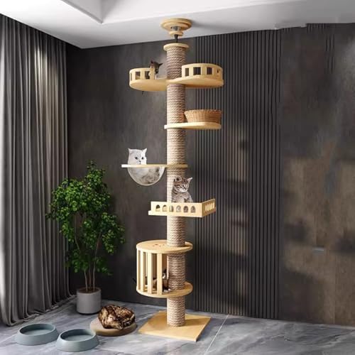 Mekidulu Kratzbaum deckenspanner,Kratzbau hoch,Kratzbaum, Raumkapsel,Katzenhängematte, Vollständig mit Sisalseil umwickelt,Raumkapsel,Katzenkäfig (240～280CM T03) deckenhoch,Mehreren Etagen von Mekidulu