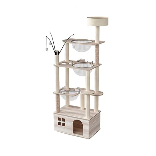 Raumkapsel,Kratzsäule,1Leiter,1Höhle,1Katzenspielzeug,1Plattformen,Kratzbaum Beige von Mekidulu