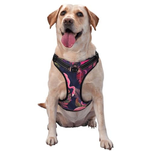 Flamingo Hundegeschirr ohne Ziehen für große Hunde Hundeleine ohne Ziehen, verstellbares Hundegeschirr für große Hunde, reflektierendes Hundewestengeschirr, Hundegeschirr zum einfachen Gehen für mitt von Melbrakin