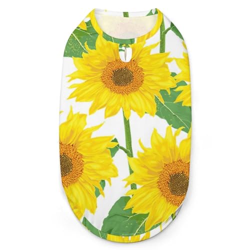 Sonnenblumen mit Blättern, Hunde-Shirts, Bedruckte Kleidung für Haustiere, Welpen-Shirts, atmungsaktives Hunde-Outfit, weiches Hunde-Sweatshirt für Hunde und Katzen von Melbrakin