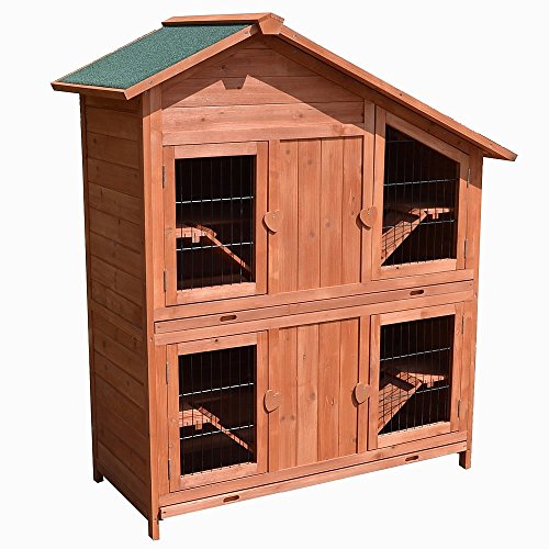 Melko Hasenstall aus Holz Kleintierhaus 4 Etagen 113 x 128 x 55 cm braun, inkl 4 Rampen Kaninchenstall Hasenkäfig Kotschublade Bitumendach von Melko