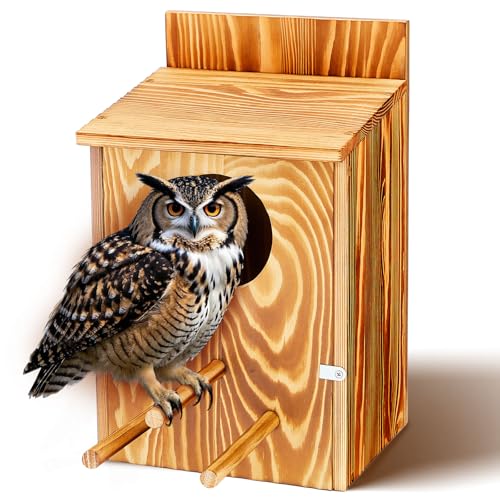 Memorywuu Vogelhaus aus Holz, Eule, Vogelhaus, großes karbonisiertes lackiertes Holz, großes Vogelhaus für den Außenbereich, rechteckige Öffnung, Nistkasten mit Befestigungsschrauben und Handbuch (mit von Memorywuu
