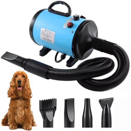 Hundefön Hundetrockner, 2800W Profi Haartrockner Blower hundefön Einstellbare Geschwindigkeit, Hundefön sehr leise Pet Dryer Haustier Hundepflege -Trockner-Gebläse mit 4 Düsen und Schlauch (Blau) Hundefön Hundetrockner, 2800W Profi Haartrockner Blower hundefön Einstellbare Geschwindigkeit, Hundefön sehr leise Pet Dryer Haustier Hundepflege -Trockner-Gebläse mit 4 Düsen und Schlauch (Blau) von Memows