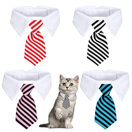MengH-SHOP 4 Stück Haustier Krawatte Einstellbare Haustiere Hund Katze Krawatte Formelle Haustier Krawatte Streifen Mode Halsband Kostüm Krawatte Kragen für Kleine Hunde und Katzen (4 Farben, S) von MengH-SHOP