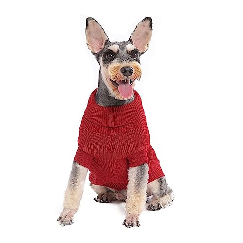 Hundepullover, MengMengDa mit Zopfmuster, warme Kleidung für Chihuahua, Bulldogge, Dackel, Mops, Yorkie, Hunde-Outfits für kleine Hunde und mittelgroße Hunde (Rot, XS) von MengMengDa