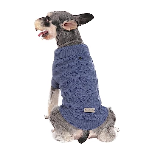 Kleine Hunde Warm Winter Pullover MengMengDa Haustier Hund Kleidung Hund Strickwaren für kleine bis mittelgroße Rassen Hund Outfits (Dunkelblau M) von MengMengDa