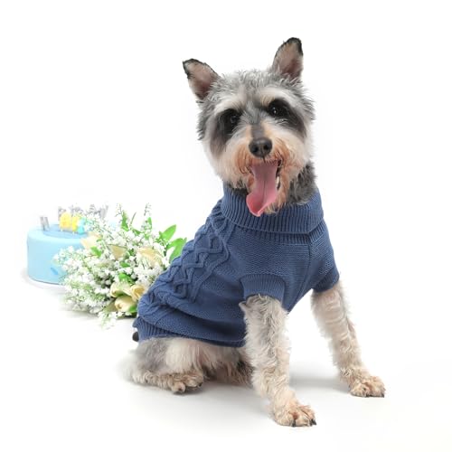 Kleine Hunde Warm Winter Pullover MengMengDa Haustier Hund Kleidung Hund Strickwaren für kleine bis mittelgroße Rassen Hund Outfits (Dunkelblau S) von MengMengDa