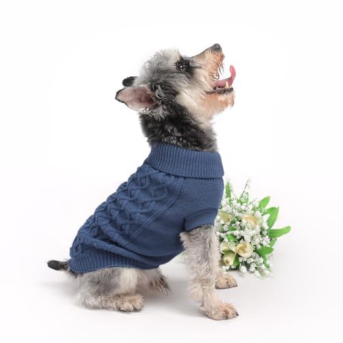 Kleiner Hund Warmer Winterpullover MengMengDa Haustier Hundekleidung Hundestrickwaren für kleine bis mittelgroße Rassen Hundeoutfits, (Dunkelblau L) von MengMengDa