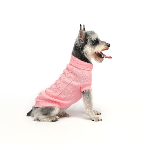 MengMengDa, Hundepullover für kaltes Wetter, Zopfmuster, warme Kleidung für Chihuahua, Bulldogge, Dackel, Mops, Yorkie, Hunde-Outfits für kleine Hunde und mittelgroße Hunde (Rosa, L) von MengMengDa