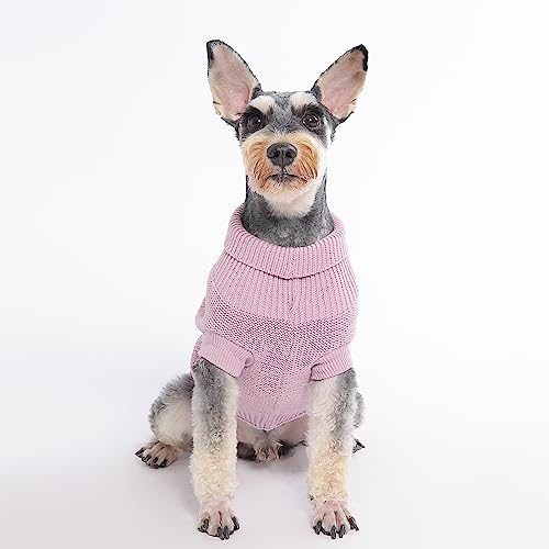 MengMengDa Haustier-Hundepullover, elastisch, bequem, Rollkragen, warme Winterwelpe, Strickwaren, Pullover für kleine und mittelgroße Hunde (Rosa, XS) von MengMengDa