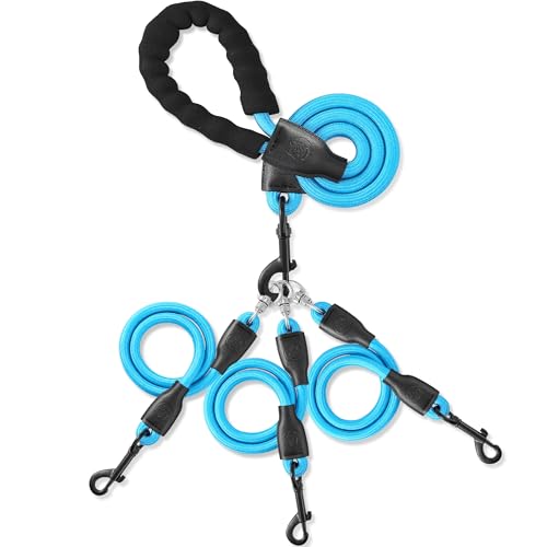 Strapazierfähige DREI-Wege-Hundeleine, kein Verheddern, abnehmbar, um 360 Grad drehbar, gepolsterter Griff, für Spaziergänge und Training, Blau, Größe S (3,6–18 kg) von Mengbei tribe