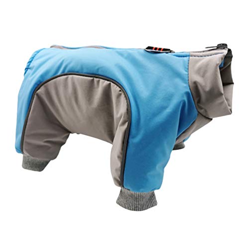 Mengyu Haustier Hund Kleidung 2-lagige mit Fleece Gefütterte Hundejacke Winddicht Hundemantel Reißverschluss 4-beinige Hunde Overall Jacken (Blau, XL) von Mengyu