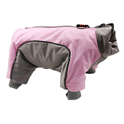 Mengyu Haustier Hund Kleidung 2-lagige mit Fleece Gefütterte Hundejacke Winddicht Hundemantel Reißverschluss 4-beinige Hunde Overall Jacken (Rosa, XL) von Mengyu