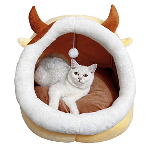 Mengyu Katzenhöhle Katzen Haus Katzenbett mit Weichem Flauschigem Innerkissen - Katzenzelt Katzenkorb für Welpen und Katzen (Stil#3, L) von Mengyu