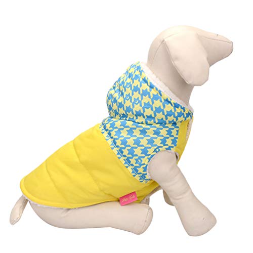 Mengyu Wintermäntel mit Kapuze für Kleine Hunde, Welpe Plaid Hundejacke Winddicht Patchwork Weste Padded Overall Jumpsuit (Gelb, Asia XL) von Mengyu