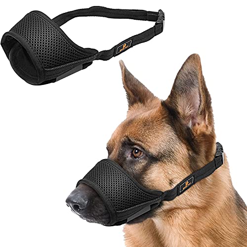 Menmamenma Hunde Maulkorb Nylon Atmungsaktives Mesh Weiches Polster mit Verstellbarer Schlaufe Sicherer verhindert Beißen Bellen und Kauen Hunde-Mundschutz (Schwarz,L) von Menmamenma