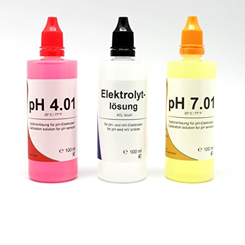 Mensura pH Eichlösung + KCL je 100ml (4,50€/100ml) pH4+pH7+KCL Kalibrierlösung von Mensura