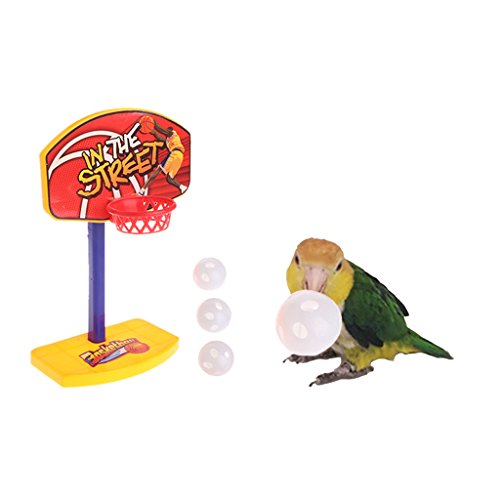 Mentin Haustier Vogel Spielzeug Kauen Parakeet Papagei Basketballkorb PropTrick Prop + 3 Stücke Bälle von Mentin