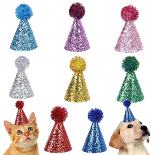 8pcs Mini Party Hüte, 3, 2 x 5, 1 Zoll Leder Verstellbares, glänzender Hundeparty Hut, Wiederverwendbare Katzengeburtstagdekorationen für Welpen, Kätzchen Geburtstagsgeschenk 8pcs Mini Party Hüte, 3, 2 x 5, 1 Zoll Leder Verstellbares, glänzender Hundeparty Hut, Wiederverwendbare Katzengeburtstagdekorationen für Welpen, Kätzchen Geburtstagsgeschenk von Meooyo