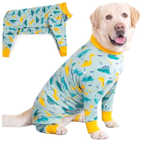 Hundemisch -Strampler, Cartoon Dinosauriermuster Hundeanzug, atmungsaktive Baumwoll -Haustierkleidung, Stretch Pet Pyjamas für mittelgroße große Hunde von Meooyo