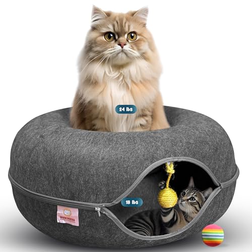 Meow Mates Peekaboo große Katzenhöhle und Katzentunnelbett, 61 cm, Donut-Katzenbett für Indoor-Katzen bis zu 13,6–20,4 kg, kratzfest, abnehmbar und waschbar, Katzen-Donut-Tunnel (dunkelgrau, groß) Meow Mates Peekaboo große Katzenhöhle und Katzentunnelbett, 61 cm, Donut-Katzenbett für Indoor-Katzen bis zu 13,6–20,4 kg, kratzfest, abnehmbar und waschbar, Katzen-Donut-Tunnel (dunkelgrau, groß) von Meow Mates