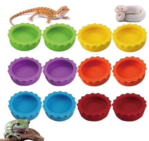 Meow&Woof Futter- und Wassernapf mit Haube, Gecko, Reptilien-Futterschale, bunter Wassernapf für Bartagamen, Terrarium, Zubehör für Schildkröten, Krabben und kleine Haustiere (12 Stück) von Meow&Woof