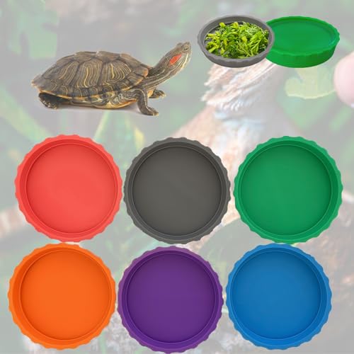 Bartagamen-Futterschale, Reptilien-Wassernapf, flache Silikon-Futternäpfe, Terrarium-Tank-Zubehör für Schildkröte, Frosch, Eidechse, Schildkröte, Schlange, Lebensraum-Dekor-Zubehör, 6 Stück von Meow&Woof