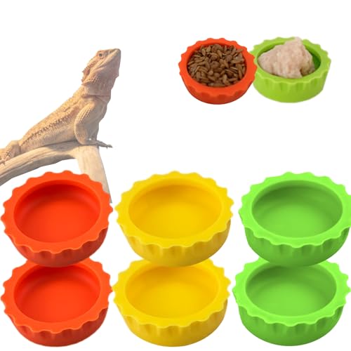 Meow&Woof Wiederverwendbare Silikon-Reptilien-Futterbecher – Bartdrachen-Wassernapf & Gecko-Futterschale, Habitat-Tank-Starter-Set, Zubehör für Schildkröte, Schlange, Einsiedlerkrebse, 6 Stück von Meow&Woof