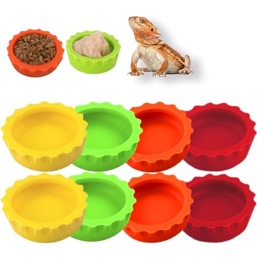 Meow&Woof Wiederverwendbare Silikon-Reptilien-Futterbecher – Bartdrachen-Wassernapf & Gecko-Futterschale, Habitat-Tank-Starter-Set, Zubehör für Schildkröte, Schlange, Einsiedlerkrebse, 8 Stück von Meow&Woof