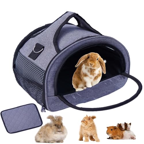Transportbox für Katze Kaninchen Transporttasche für kleine Haustiere Meerschweinchen Faltbare Haustier Tragetaschen Haustiertransportbox für Kätzchen, Welpen (M, grau) von Meow&Woof