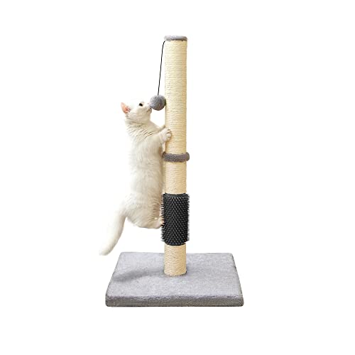 MeowHomm 83,8 cm Katzenkratzbaum mit Selbstpfleger-Katzenbürste, Sisalseil, hoher Katzenkratzbaum mit weichem hängendem Ball für Katzen, Katzenkrallen-Kratzer mit weichem glattem Plüsch von MeowHomm