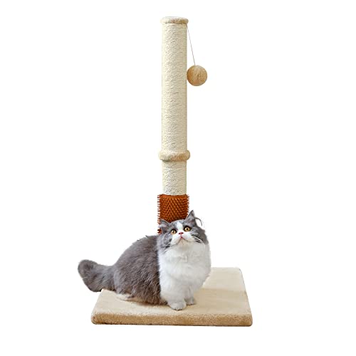 MeowHomm 83,8 cm Katzenkratzbaum mit Selbstpfleger-Katzenbürste, Sisalseil, hoher Katzenkratzbaum mit weichem hängendem Ball für Katzen, Katzenkrallen-Kratzer mit weichem glattem Plüsch von MeowHomm