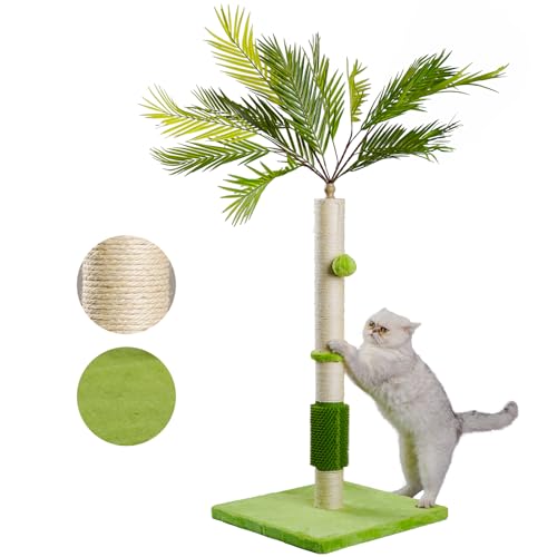 MeowHomm Katzenkratzbaum, Katzenpalme für Indoor-Katzen mit natürlichem Sisal-Kratzstab, hängende Sisalseile und Bälle, niedlicher 101,6 cm hoher Katzenkratzer für große Katzen und Kätzchen von MeowHomm