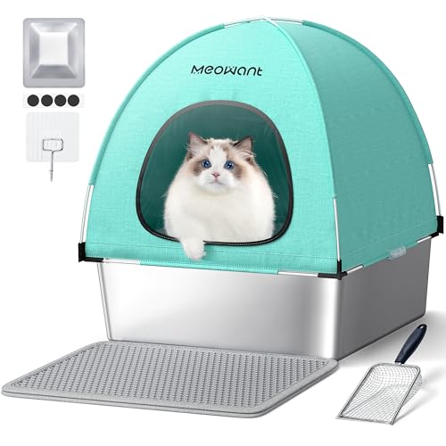 MeoWant Edelstahl Katzenklo, Quadratisch Geschlossene Extra Große Katzenklo Edelstahl XXL Mit Abnehmbarem Zelt Aus Oxford-Stoff Mit Hohen Seitenwänden, Schaufel Und Matte Aus Metall MeoWant Edelstahl Katzenklo, Quadratisch Geschlossene Extra Große Katzenklo Edelstahl XXL Mit Abnehmbarem Zelt Aus Oxford-Stoff Mit Hohen Seitenwänden, Schaufel Und Matte Aus Metall von Meowant
