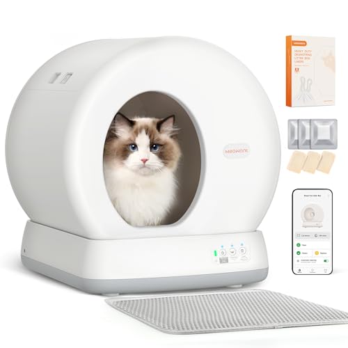 MeoWant Selbstreinigende Katzentoilette, automatische Katzentoilette, Anti-Knicken, geschlossene Katzentoilette für große und mehrere Katzen, App-Steuerung, Roboterstreu, geruchsneutral, mit Matte von Meowant