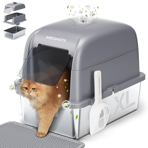 Meowant XXL Katzentoilette mit Deckel, Selbstreinigend, Grau, mit Schaufel von Meowant