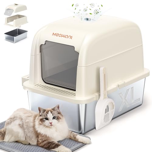 Meowkint XXL Katzentoilette mit Deckel, Edelstahl-Einsatz, Geschlossene Katzenklo Meowkint XXL Katzentoilette mit Deckel, Edelstahl-Einsatz, Geschlossene Katzenklo von Meowant