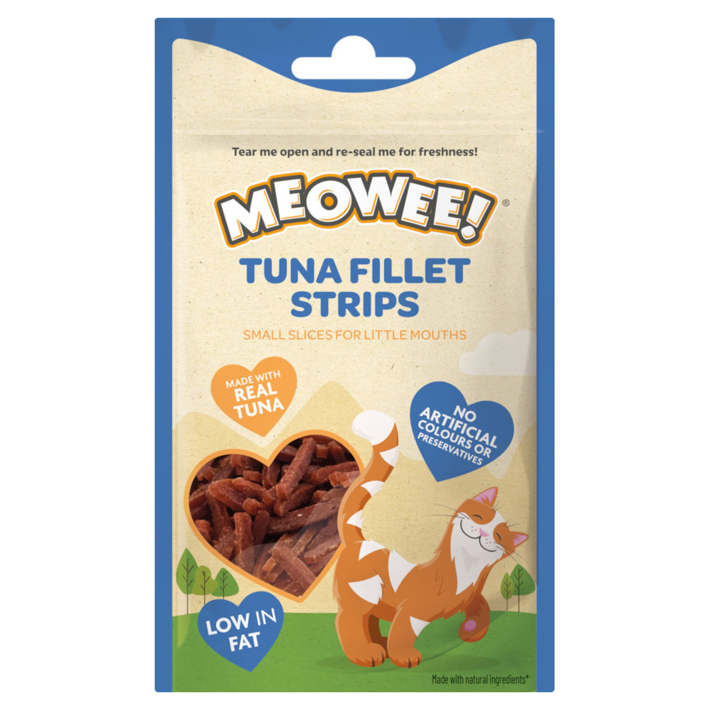 2 + 1 gratis! 3 x Meowee! Tuna Fillet Strips - 3 x 35 g 2 + 1 gratis! 3 x Meowee! Tuna Fillet Strips - 3 x 35 g von Meowee!