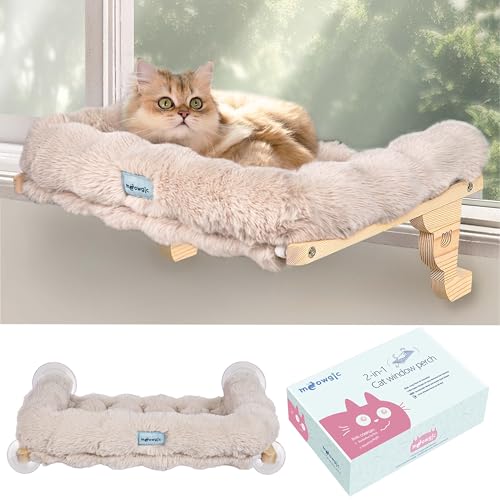 Meowgic Katzenfensterstange, Flauschige Katzenhängematte, langlebiges Fenster-Katzenbett mit starken Saugnäpfen & Haken, abnehmbares Kissenbett, für Fensterbank und Nachttisch, Holz- & Metallrahmen Meowgic Katzenfensterstange, Flauschige Katzenhängematte, langlebiges Fenster-Katzenbett mit starken Saugnäpfen & Haken, abnehmbares Kissenbett, für Fensterbank und Nachttisch, Holz- & Metallrahmen von Meowgic