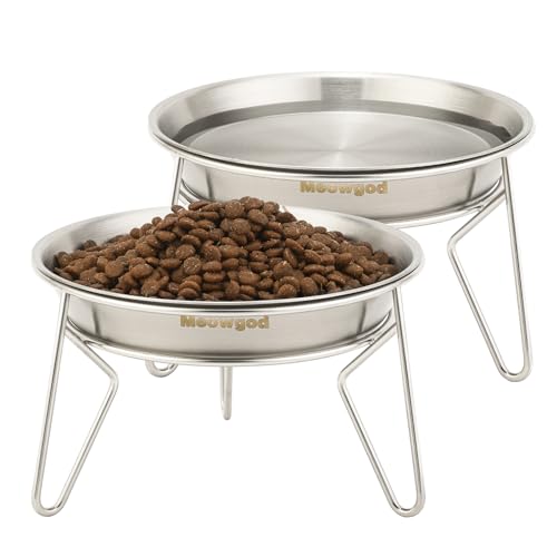 Erhöhte Katzennäpfe, 17 cm, extra breit, erhöhter Edelstahl-Katzenfutternapf mit rutschfestem Metallständer, Schnurrhaarfreundlicher Wassernapf für Indoor-Katzen und kleine Hunde, 2 Stück Erhöhte Katzennäpfe, 17 cm, extra breit, erhöhter Edelstahl-Katzenfutternapf mit rutschfestem Metallständer, Schnurrhaarfreundlicher Wassernapf für Indoor-Katzen und kleine Hunde, 2 Stück von Meowgod