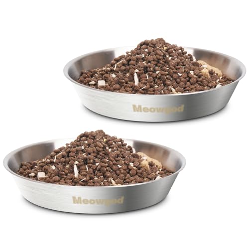 Katzennäpfe, 17 cm, extra breit, Edelstahl, Katzenfutternäpfe, Schnurrhaarfreundlich, Wassernapf für Katzen und kleine Hunde, gut für Nass- und Trockenfutter (2er-Pack) von Meowgod