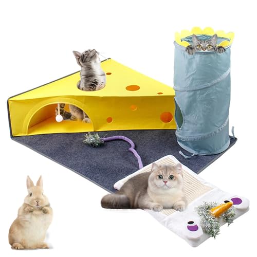 Meowland Katzentunnelbett für Indoor-Katzen Peekaboo, 2-in-1 integriertes Käseform-Design, große Größe, Katzen-Filzmatte, kratzfeste und waschbare Kätzchen-Spielspielzeug für mehrere Katze, Hund, Meowland Katzentunnelbett für Indoor-Katzen Peekaboo, 2-in-1 integriertes Käseform-Design, große Größe, Katzen-Filzmatte, kratzfeste und waschbare Kätzchen-Spielspielzeug für mehrere Katze, Hund, von Meowland