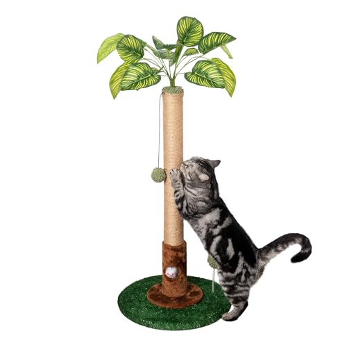Meowoou 81 cm Kratzsäule, Hohe Kratzstamm mit Sisalseil für Hauskatzen, Kratzbaum Säule, Kratzbaum in Grün mit Katzenspielzeug von Meowoou