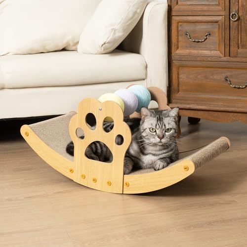 MEOWOOU Cat Scratcher Pad Wobble Wave Kratzbrett Interaktives Kätzchenspielzeug mit rollenden Bällen Schaukelkatzenkratzer für Indoor Katzenspielzeug für Indoor Katzen von Meowoou